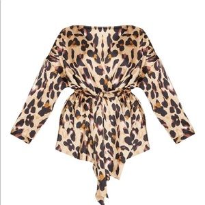 Leopard Tie Waist Blouse